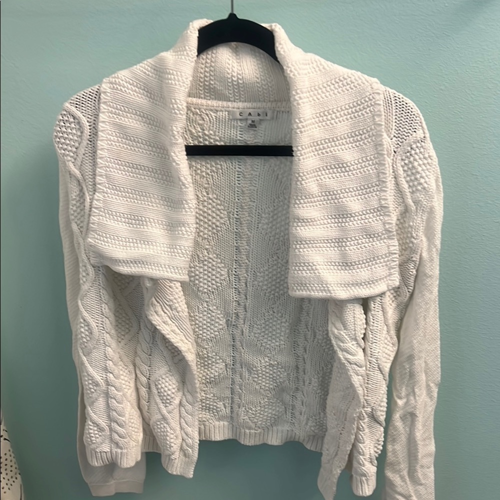 CAbi White Cable Knit Cardigan Sweater